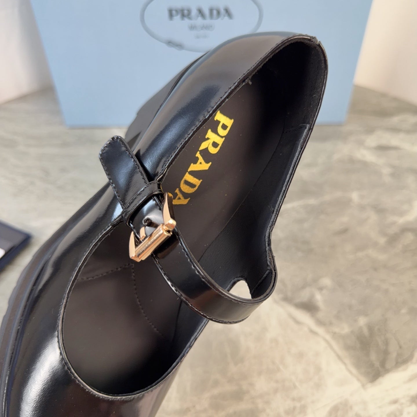 PRADA 26S MARY JANE PUMPS 85 MM IN BLACK CALFSKIN
