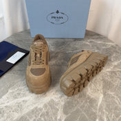 PRADA 26S GEAR SOLE SNEAKERS IN KHAKI BROWN SUEDE AND MESH