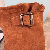 PRADA 26S ANKLE BIKER BOOTS IN COGNAC BROWN SUEDE