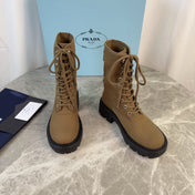 PRADA 26S LACE-UP COMBAT BOOTS IN BROWN CANVAS