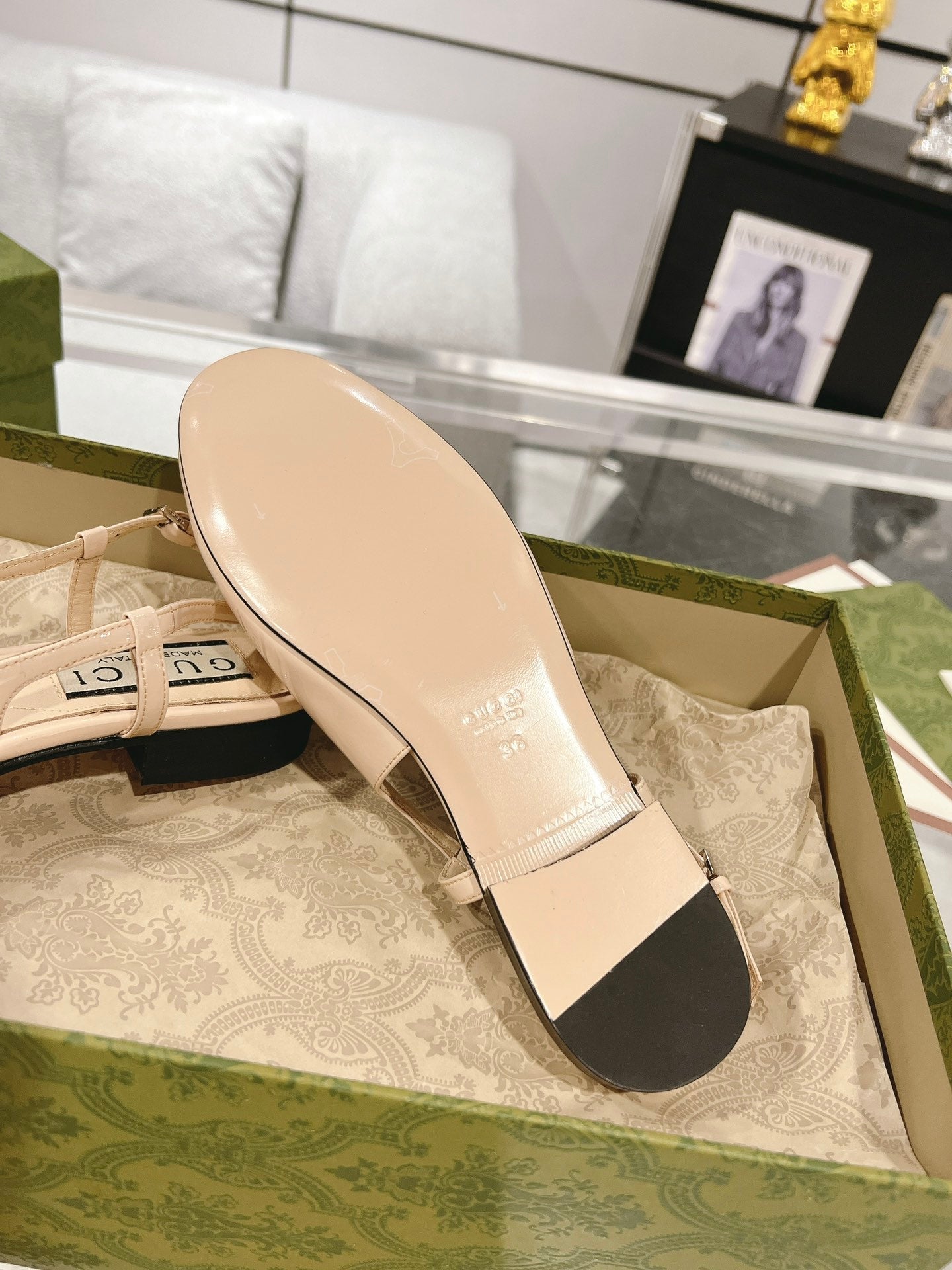 METALIC SLINGBACK FLATS IN TAN BEIGE CALFSKIN