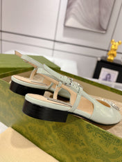 METALIC SLINGBACK FLATS IN PISTACHIO GREEN CALFSKIN