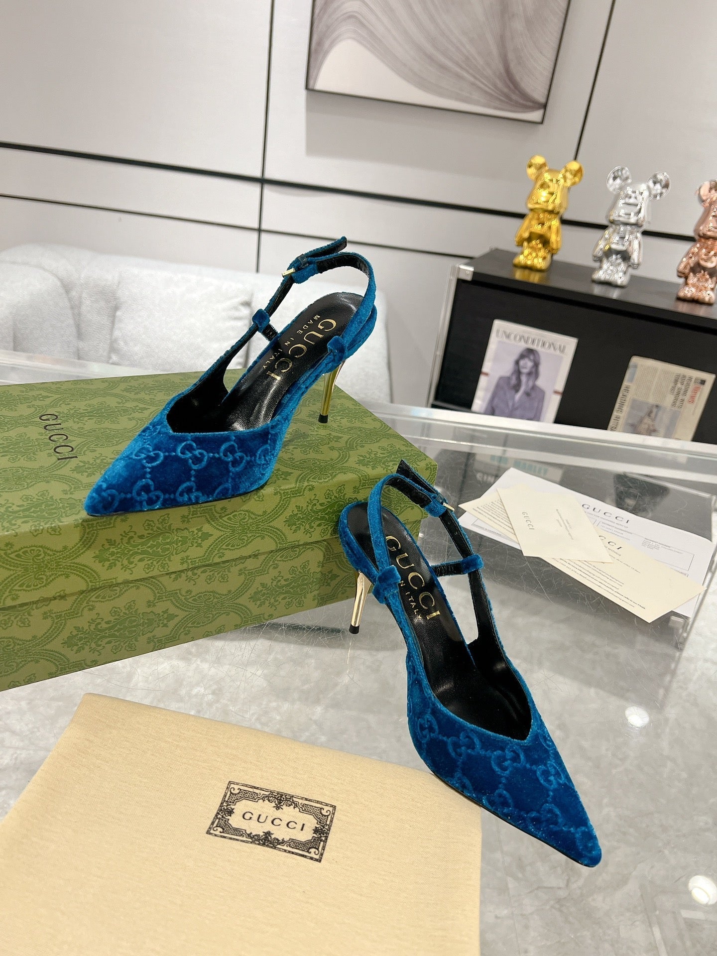 GG SLINGBACK HIGH HEEL PUMP AZURE VELVET