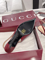 GG MID-HIGH SLINGBACK 4.5 CM IN WINE RED GLOSSY EMBOSSED SUEDE AND SHEEPSKIN LINING