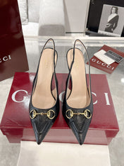GG HIGH SLINGBACK 10.5 CM IN BLACK GLOSSY EMBOSSED SUEDE AND SHEEPSKIN LINING