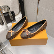 LV 26S BALLET FLATS IN DARK BROWN MONOGRAM CANVAS WITH BEIGE CALFSKIN BOW