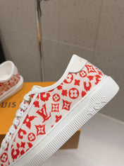 LV 26S LOW TOP SNEAKERS IN RED MONOGRAM CANVAS AND WHITE CALFSKIN TRIM