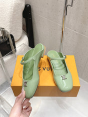 LV 26S FLAT MULES IN MINT GREEN PATENT CALFSKIN