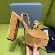 PRADA 25S HIGH-HEEL SANDALS 140 MM IN CARAMEL BROWN SUEDE STYLE 6