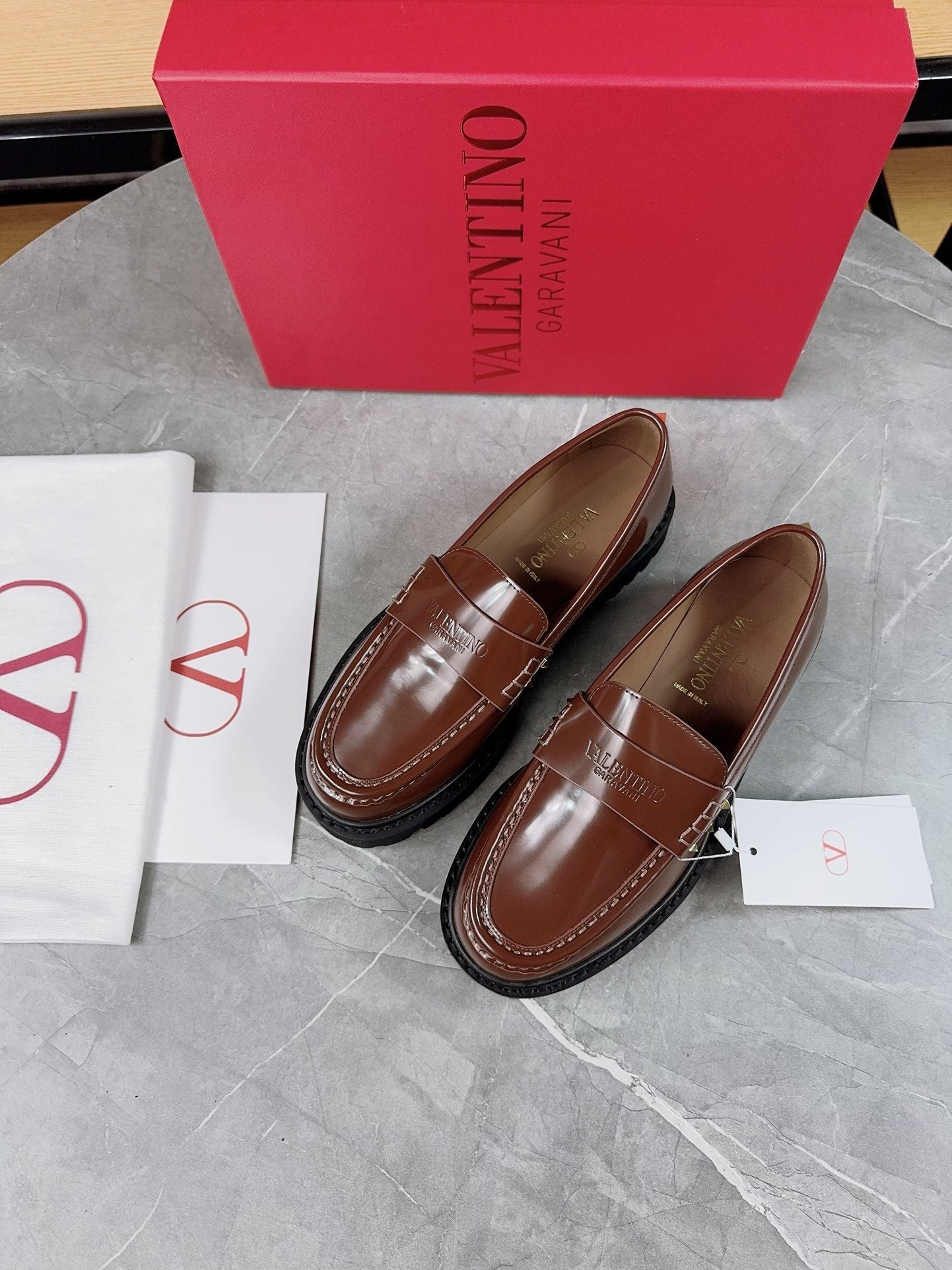 VALENTINO 26S PLATFORM LOAFERS IN BROWN CALFSKIN