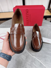 VALENTINO 26S PLATFORM LOAFERS IN BROWN CALFSKIN