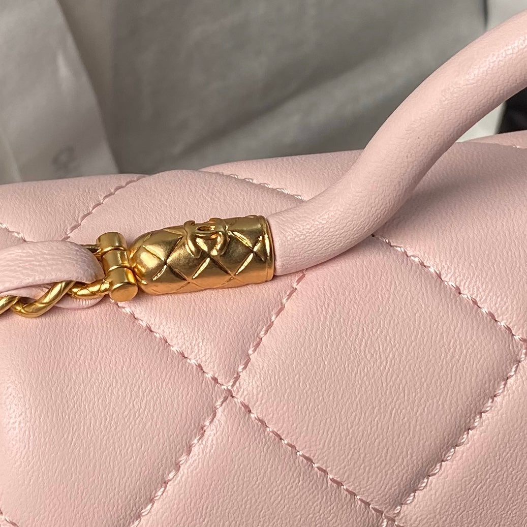 CHANEL 25S FLAP BAG 21 CM IN LIGHT PINK LAMBSKIN WITH TOP HANDLE
