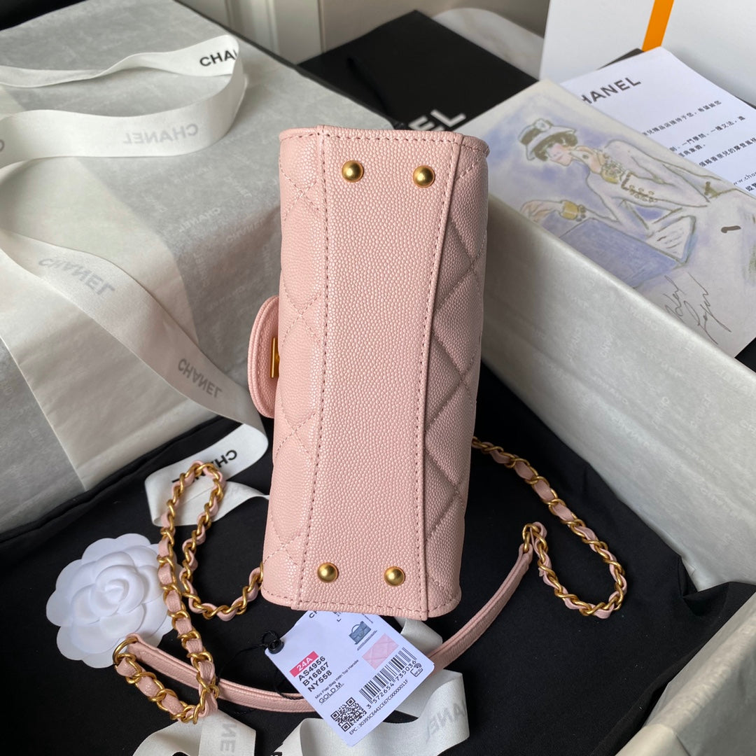 CHANEL 25S FLAP BAG 18 CM IN LIGHT PINK GRAINED LAMBSKIN WITH TOP HANDLE