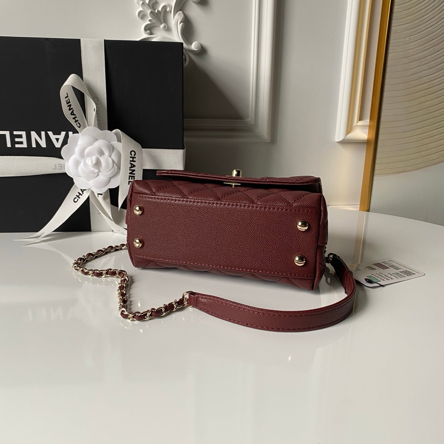 CHANEL 25S COCO HANDLE FLAP BAG 19 IN DARK RED CAVIAR