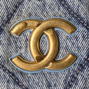 CHANEL 25S BOW BAG 38 IN DARK BLUE DENIM WITH GOLD HARDWARE