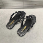 THONG SLIPPERS CAMELLIA IN BLACK SOFT LEATHER