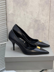 BALENCIAGA 25S HIGH-HEEL SHOES 85 MM IN BLACK COW LEATHER WITH GOLD HARDWARE