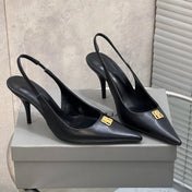 BALENCIAGA 25S HIGH-HEEL SLINGBACK 85 MM IN BLACK COW LEATHER WITH GOLD HARDWARE