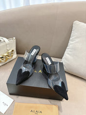 ALAIA 26S HIGH-HEEL WEDGE MULES 95 MM IN BLACK SUEDE