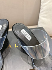 ALAIA 26S HIGH-HEEL WEDGE MULES 95 MM IN BLACK SUEDE