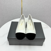 CC BALLET FLATS 25S IN WHITE LAMBSKIN AND BLACK SUEDE WITH PEARL HEEL
