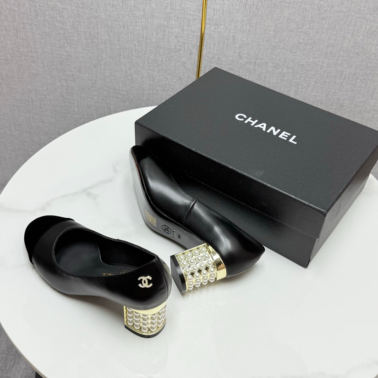CC HIGH HEEL 25S IN BLACK LAMBSKIN AND SUEDE WITH PEARL HEEL STYLE 5