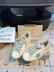 SUPER STAR SNEAKERS WHITE CALFSKIN WITH SILVER GLITTER STAR