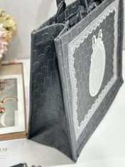 DIOR 26S BOOK TOTE BAG 42 IN GREY AND WHITE LACE BAYADERE FABRIC