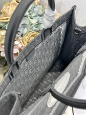 DIOR 26S BOOK TOTE BAG 42 IN GREY AND WHITE LACE BAYADERE FABRIC