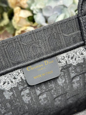 DIOR 26S BOOK TOTE BAG 42 IN GREY AND WHITE LACE BAYADERE FABRIC
