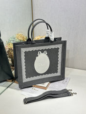 DIOR 26S BOOK TOTE BAG 42 IN GREY AND WHITE LACE BAYADERE FABRIC