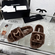 CHANEL 25S FUR SLIPPERS IN DARK BROWN