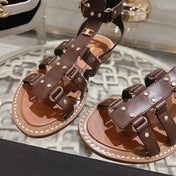 CLEA TRIOMPHE GLADIATOR SANDAL IN CHOCOLATE BROWN CALFSKIN - VEGETAL TANNING