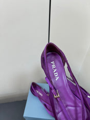 CUT-OUT BALLERINA FLAT IN VIOLET SATIN ATTACHED BEAD BUCKLE