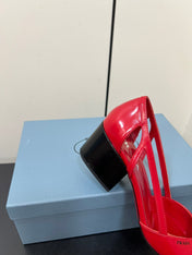 BRUSHED CUT-OUT PUMPS IN RED CALFSKIN