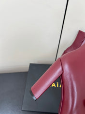 ALAIA 26S SQUARE-TOE BOOTS IN DARK RED CALFSKIN