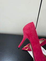 DIOR 26S POINTED-TOE HIGH HEELS 70MM IN RASPBERRY RED SUEDE GOLD HARDWARE