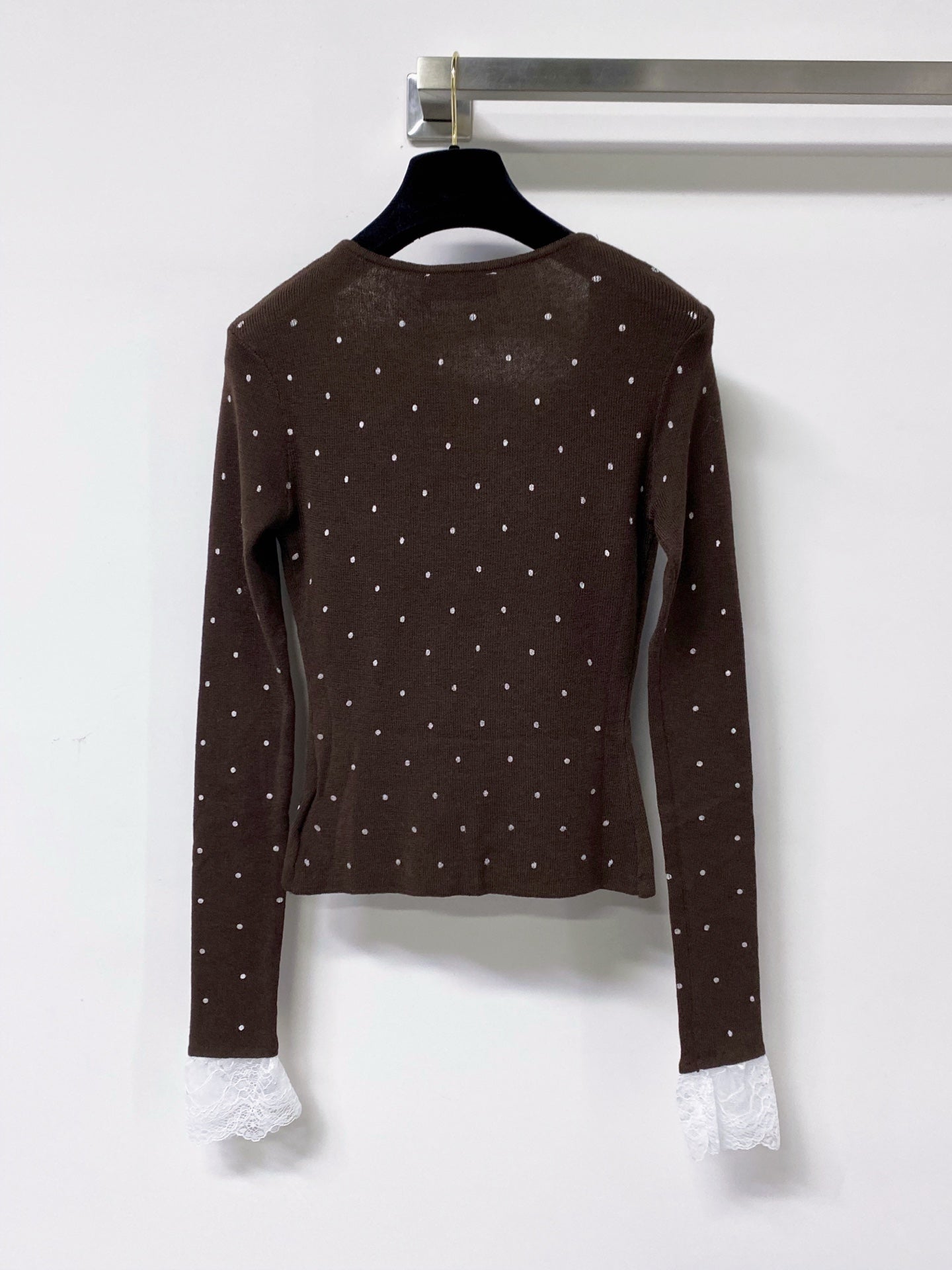 MIUMIU 26S LACE-TRIM BOW KNIT CARDIGAN 1398