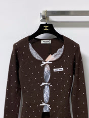 MIUMIU 26S LACE-TRIM BOW KNIT CARDIGAN 1398