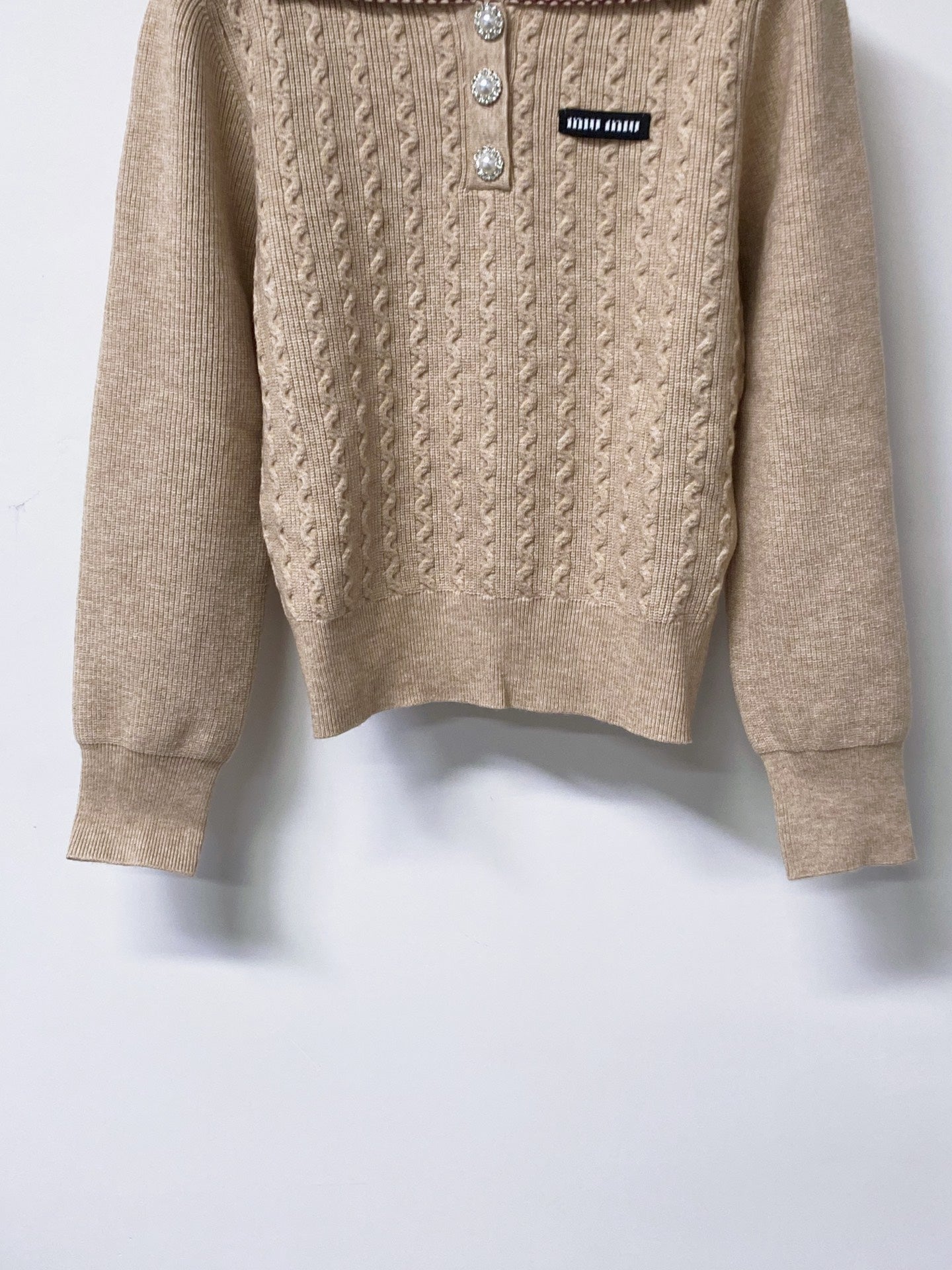 MIUMIU 26S CABLE-KNIT POLO SWEATER 1403