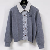 MIUMIU 26S LACE-TRIMMED COLLARED CARDIGAN 1529