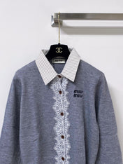 MIUMIU 26S LACE-TRIMMED COLLARED CARDIGAN 1529