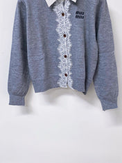 MIUMIU 26S LACE-TRIMMED COLLARED CARDIGAN 1529