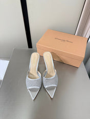 GIANVITO ROSSI 26S POINTED-TOE SANDALS 90 MM IN SILVER LAMBSKIN