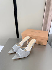 GIANVITO ROSSI 26S POINTED-TOE SANDALS 90 MM IN SILVER LAMBSKIN