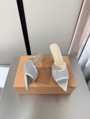 GIANVITO ROSSI 26S POINTED-TOE SANDALS 90 MM IN SILVER LAMBSKIN