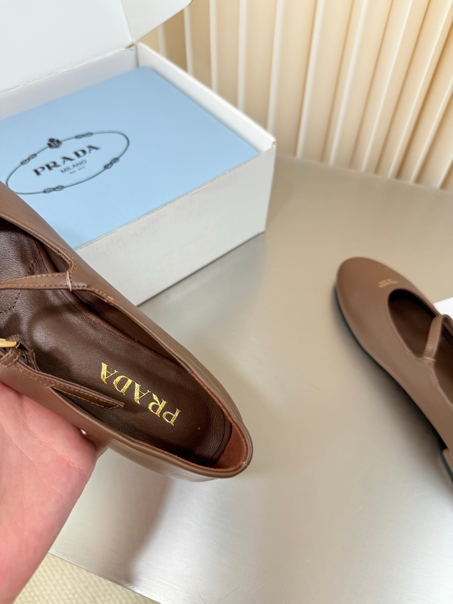 PRADA 26S BALLERINAS IN BROWN SMOOTH CALFSKIN