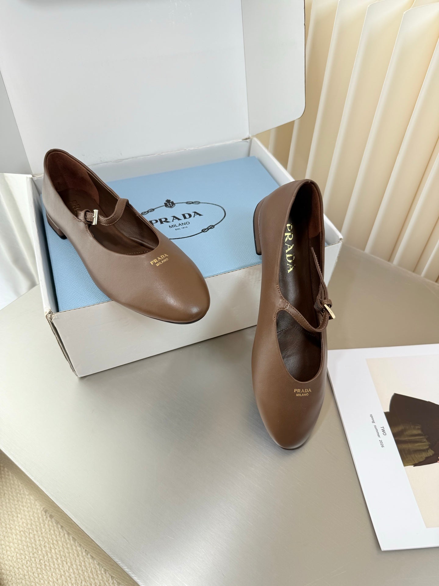PRADA 26S BALLERINAS IN BROWN SMOOTH CALFSKIN