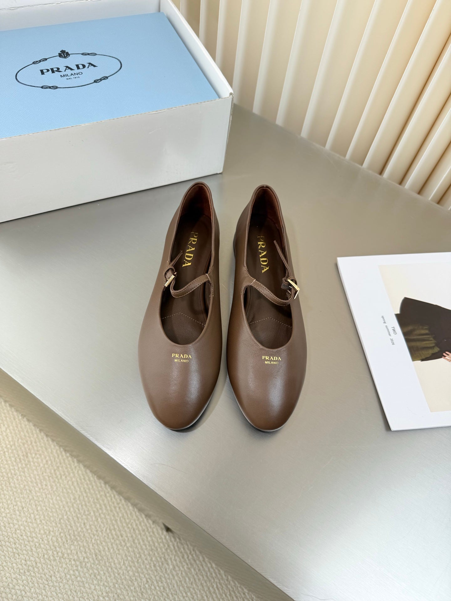 PRADA 26S BALLERINAS IN BROWN SMOOTH CALFSKIN