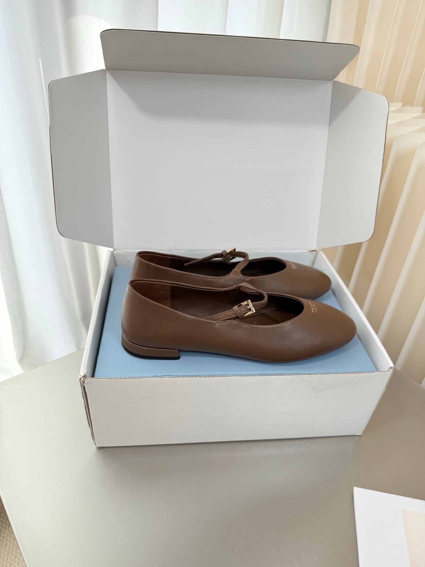 PRADA 26S BALLERINAS IN BROWN SMOOTH CALFSKIN